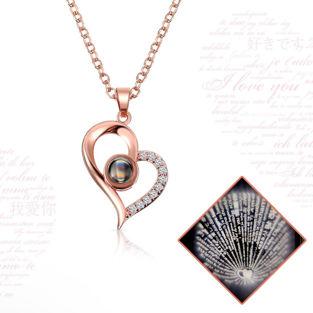 Rose Gold I Love You in 100 Languages Projection Necklace